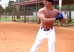 Baseball jock wanks cum during anal fucking