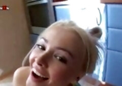 Erotic Blonde having bumped By toy And Fist After Whipped Cream play sex game