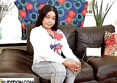 Plump ebony wannabe model gets a job right on the spot and it was to blow
