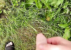 Bushy penis peeing in nature