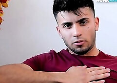 Amateur college stud stroking his dick in close up action