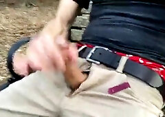 Wanking off in public park on the bench