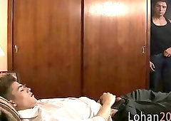 Naughty student play with cock at home