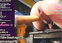 slim Argentinian shemale in black pantyhose gets machine fucking on webcam