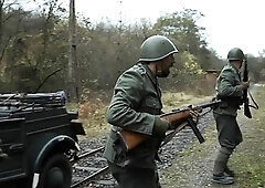 Two lusty babes in uniform tricked into hardcore threesome