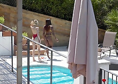 Interracial Latina Swimsuit Babes Make Out Outdoors by the Pool - Lya Missy