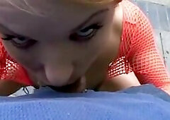 Katja Kassin blowjob a big dick. She get fucking on her mouth and Double Fucking on her Pussy and Ass with two guys