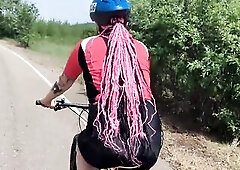 I was riding my bike when I came across a cyclist with big tits. I suggested that he make a stop and we ended up fucking.