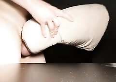 Quick toy masturbation with giant spunk flow on my desk