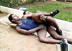 Black Latin sex outdoors