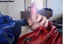 Boy on cam whit big cock on bed jerks and cumshot