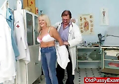 Blondie granny Dorota geriatric gyno checkup