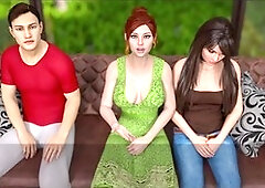 Busty brunette dives into steamy stories in this visual novel game