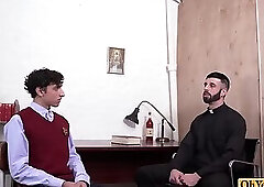 Young twink gets his butt spanked hard by old priest