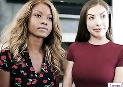 Str8 roommates black Jezabel Vessir and Spencer Bradley lied to the lesbo recruiters Mona Azar and Charlotte Sins and now get to lick snatch