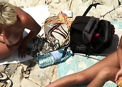 my stepmom oils up my GF on the nude beach