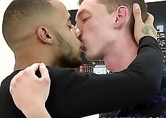 Pale gay guy sucked off and pounded by a stud
