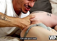 Anna De Ville gets a vibrator from her young girlfriend and gets rough in all 3 holes