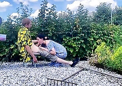 Nasty GF gets screwed hard outdoors on a stool