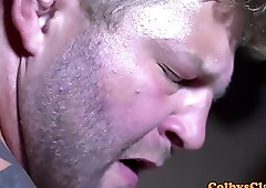 Beefy muscle deepthroating before analsex