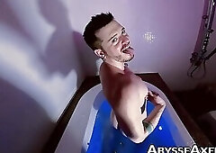 Gorgeous Axel Abysse washed his gaping butthole before getting a hardcore punching in it