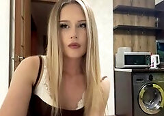 Stunning Blonde Teasing in Modern Kitchen