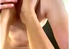 Dick on glutes licking toes facing camera