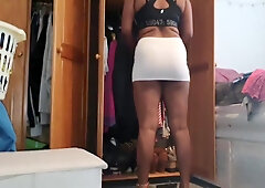 She Was Cleaning Her Room In A Mini Skirt With No Panties On When I Sneaked Into Her Room