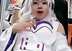 handjobs by japanese costume play Emilia crossdresser 016