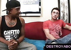 Huge black gay cock sucked by white gay guy