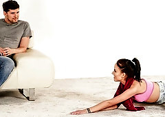 Beautiful small-tit brunette Lexi Layo enjoys his massive boner