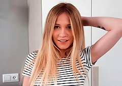 Stunning blonde teen Jasmine grabs her lovely sex toys