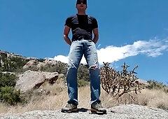 High desert hike pissing and cumming in public in 1080p