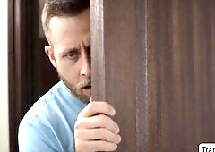 Lascivious chap meets the super sexy t-girl girlfriend of her ally.This Guy gets slutty and follows her into the baths and lets her mouth his hard lar