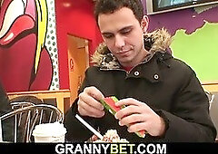 Big-boobs old granny and boy