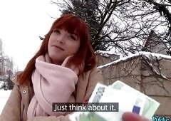 Redhead Euro Babe Wanks And Suck Cock For Some Moola