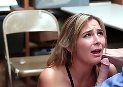 Busty blonde shoplifter gets caught by detective