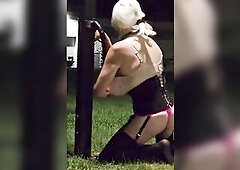 DeeDeeSlut69 is out for a walk in her sexy petticoat and shirt. Gets Excited and does what this babe does bets sucking her dildos in public. What a de