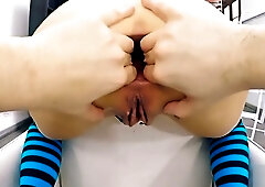Hot Latina spreads her juicy slit wide and takes a full fist deep, making her pussy gape and her vaginal walls prolapse from the brutal stretch