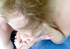 Alison Tyler gives Tyler Nixon a tattooed footjob and deep throat in the gym