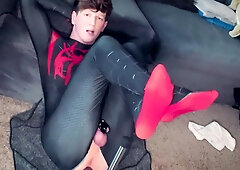 Super Hero Spiderman Cosplay Twink Getting Fucked By Machine