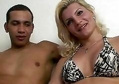 Cheerful blonde shemale finds it enjoyable to have her ass drilled
